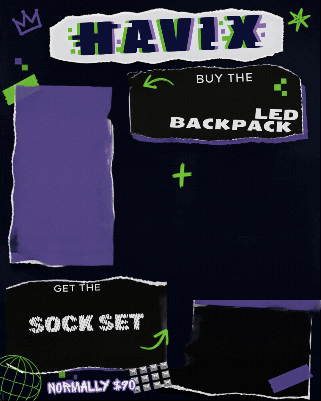 Buy 1 Get 1 Free - GLITCH LED  BACKPACK + FREE INFINITY SOCK SET (6 Pairs) 1