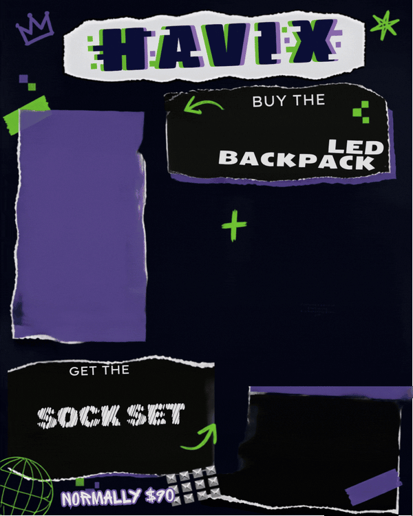 Buy 1 Get 1 Free - GLITCH LED  BACKPACK + FREE INFINITY SOCK SET (6 Pairs)